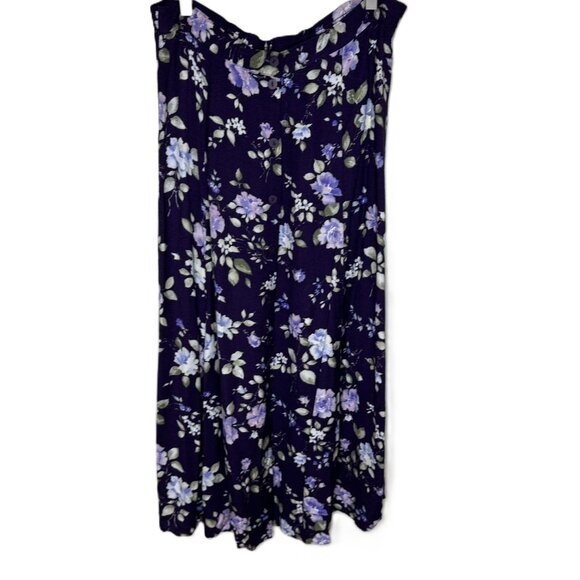 Vintage 90s Grunge Purple Floral Print Button-Front Maxi Skirt, Size XL - Picture 1 of 6
